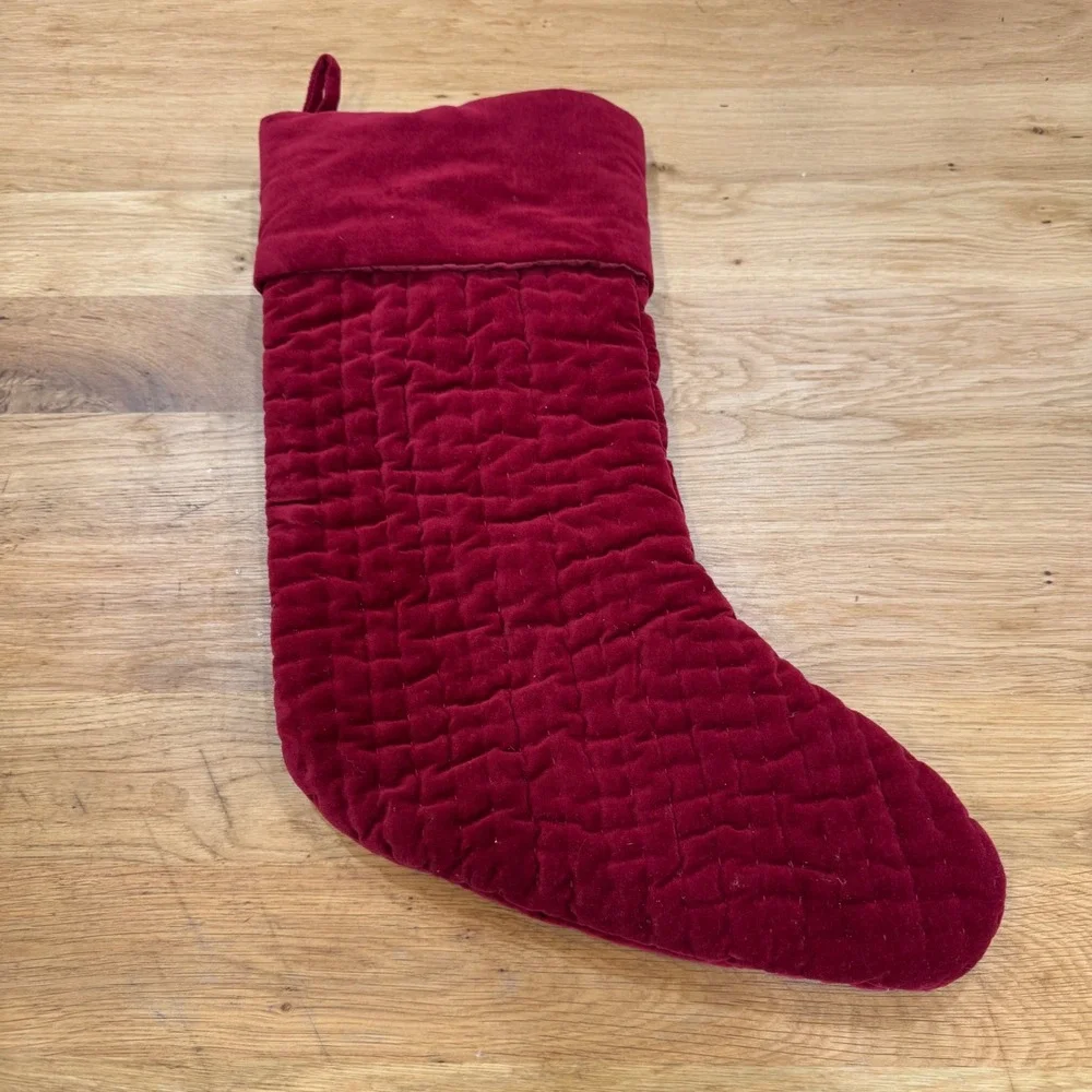 Pottery Barn Red Quilted Velvet Christmas Stocking 2016 Medium 1595156 Holiday